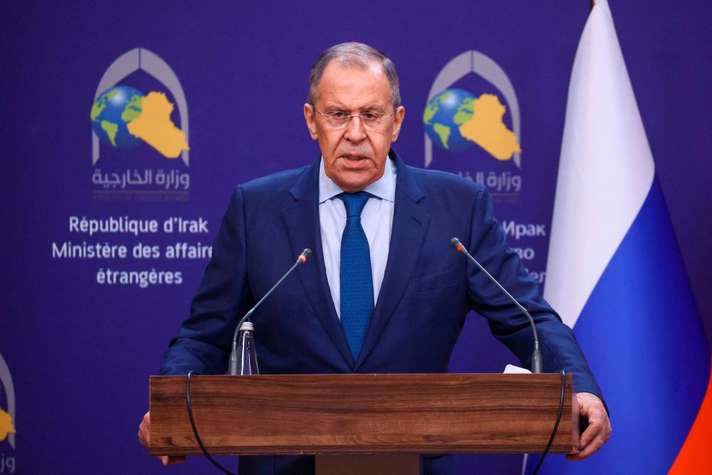 Russian Foreign Minister Sergei Lavrov attends a joint press conference with his Iraqi counterpart at the ministry of foreign affairs in Baghdad on February 6, 2023. AFPPIX