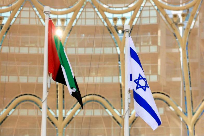 Flags of United Arab Emirates and Israel flutter during Israel’s National Day ceremony at Expo 2020 Dubai, in Dubai, United Arab Emirates, January 31, 2022. REUTERSPIX