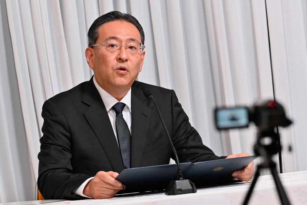 Hideyuki Teshigawara, general manager of reform promotion headquarters of the Japan branch of the Family Federation for World Peace and Unification (FFWPU), widely known as the Unification Church, speaks during a press conference at the FFWPU Tokyo headquarters on September 22, 2022/AFPPix