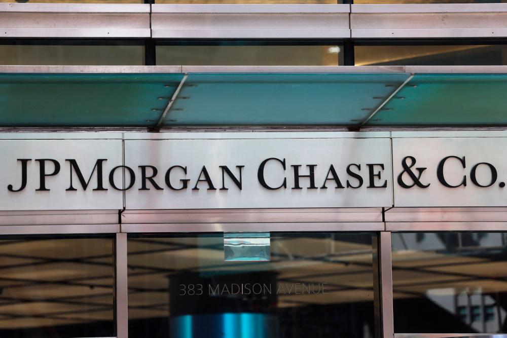 NEW YORK, NEW YORK - MAY 26: The JPMorgan Chase logo is seen at their headquarters building on May 26, 2023 in New York City. AFPPIX