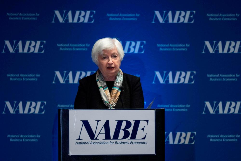 Yellen speaking at the National Association for Business Economics conferene in Washington, DC, on Thursday, March 30, 2023. – AFPpic