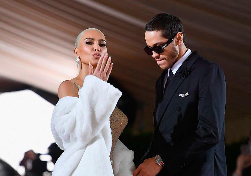 Kim Kardashian and Pete Davidson at the Met Gala in May, while he was undergoing therapy after harassment from Kanye West. – AFP