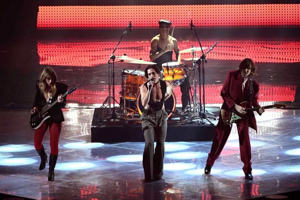Maneskin performing at Eurovision 2022 in Turin, Italy. – AFP