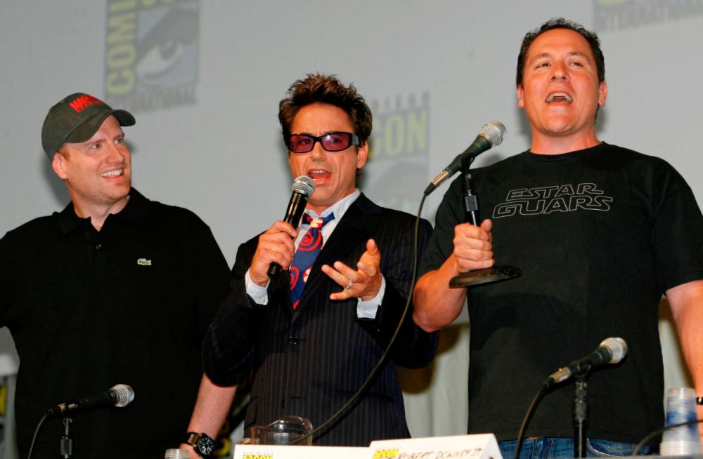 (from left) Kevin Feige, Robert Downey Jr and Jon Favreau were there from the start of the MCU. – Getty