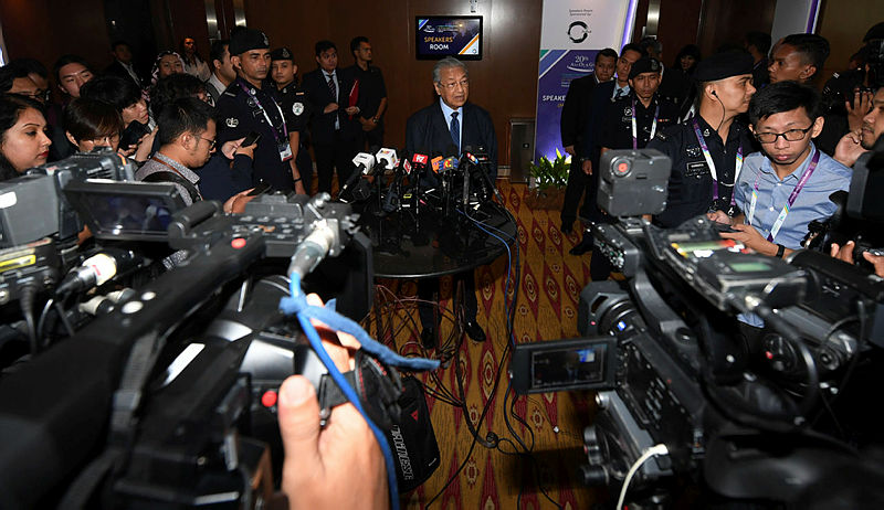 Prime Minister Tun Dr Mahathir speaks to the press during the Asia Oil and Gas Conference 2019. — Bernama