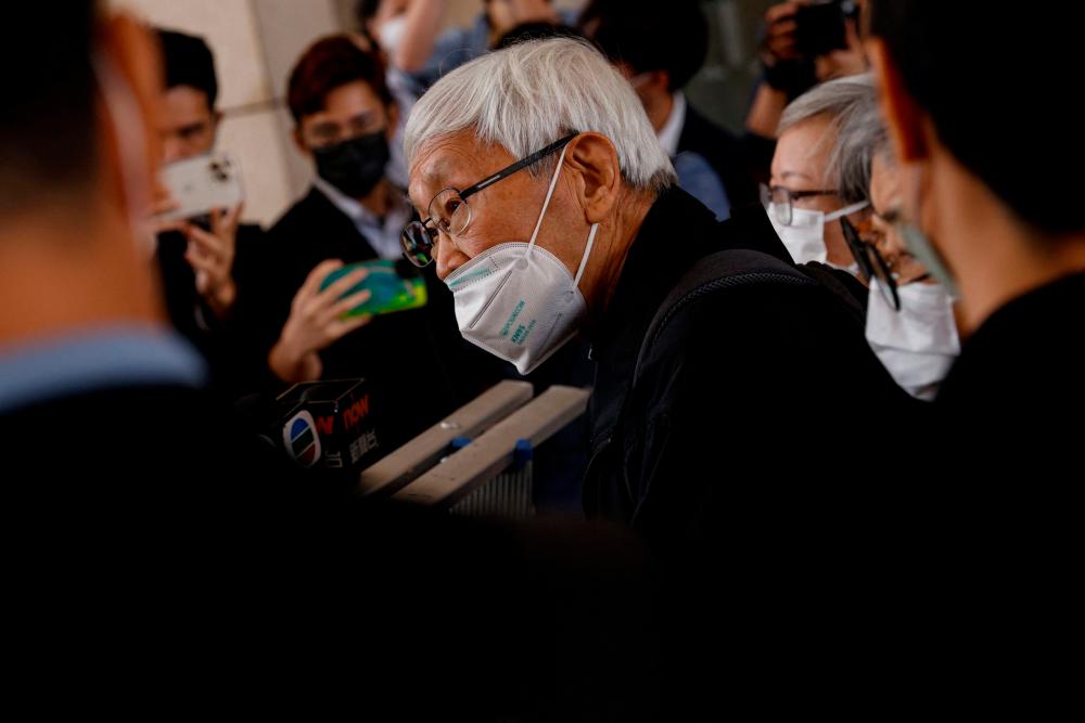 [2/2] Retired bishop Cardinal Joseph Zen Ze-kiun speaks to the media at the West Kowloon Magistrates’ courts in Hong Kong, China November 25, 2022. REUTERSPIX