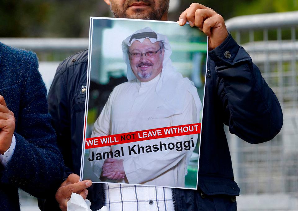 A demonstrator holds picture of Saudi journalist Jamal Khashoggi during a protest in front of Saudi Arabia’s consulate in Istanbul, Turkey, October 5, 2018. REUTERSpix