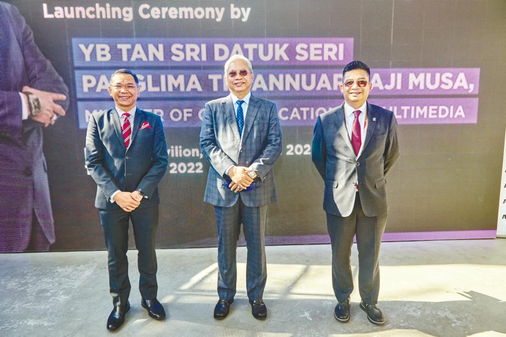 From left: MDEC CEO Mahadhir Aziz, Communications and Multimedia Minister Tan Sri Annuar Musa and Malaysia’s consul general in Dubai Mohd Hasril Abdul Hamid during the launch of Malaysia Digital Economy Week at Expo 2020 Dubai.