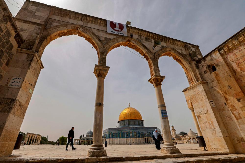 A general view shows the Dome of Rock mosque in Jerusalem's flashpoint Al-Aqsa Mosque compound on April 18, 2022. AFPPIX