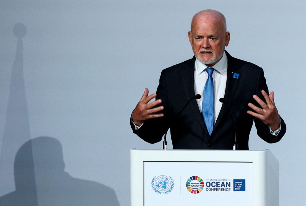 Peter Thomson, the United Nations Secretary-General's Special Envoy for the Ocean, speaks during the closing of 2022 UN Ocean Conference in Lisbon, Portugal, July 1, 2022. REUTERSpix