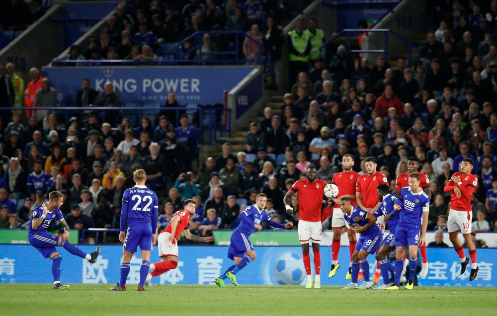 Leicester City's James Maddison scores their third goal from a free kick/REUTERSPIX