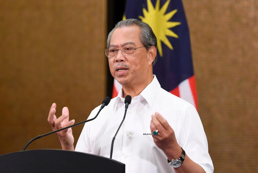 Prime Minister Tan Sri Muhyiddin Yassin during his Labour Day speech, when he announced the start of Conditional Movement Control Order (CMCO).