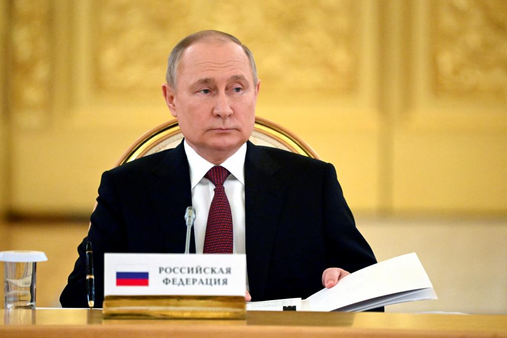 Russian President Vladimir Putin attends the Collective Security Treaty Organisation (CSTO) summit at the Kremlin in Moscow, Russia May 16, 2022. Sputnik/Sergei Guneev/Pool via REUTERSpix