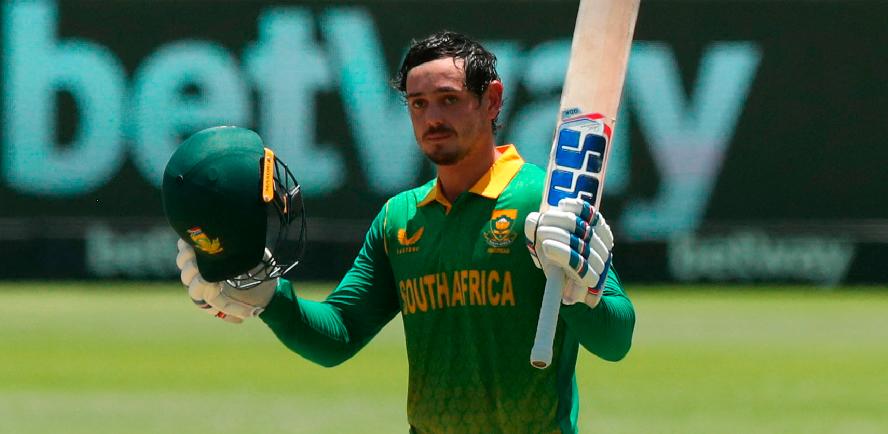 South Africa’s Quinton de Kock celebrates reaching his century during the Third One Day International against India. – REUTERSPIX