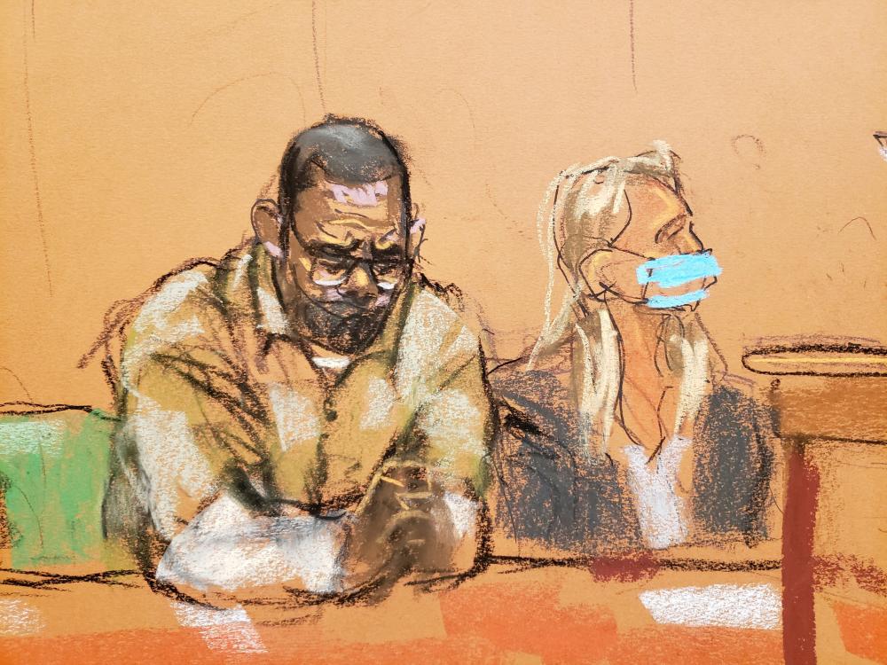 File photo: R. Kelly listens as Addie speaks during a victim statement at Kelly's sentencing hearing for federal sex trafficking at the Brooklyn Federal Courthouse in Brooklyn, New York, U.S., June 29, 2022 in this courtroom sketch. REUTERSpix