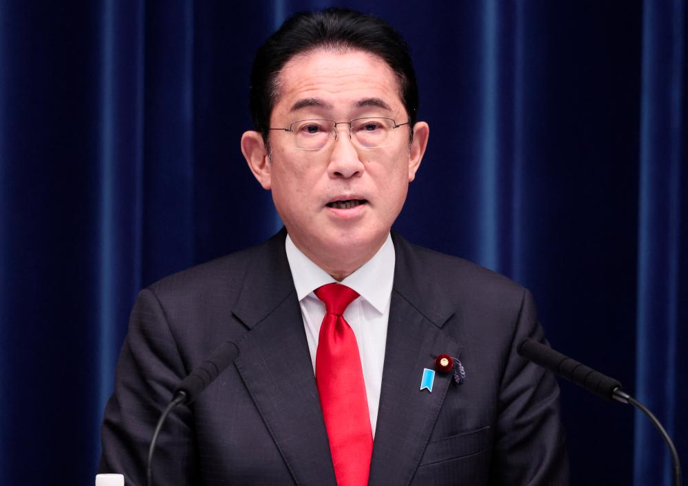 Japanese Prime Minister Fumio Kishida speaks about his parent policy at a press conference at his official residence in Tokyo on March 17, 2023. - REUTERSPIX
