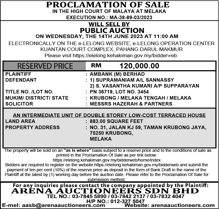 Arena Auctioneer (Supramaniam A/L Sanassy)