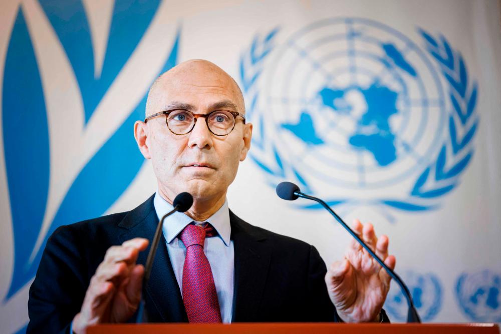 High Commissioner for Human Rights Volker Turk adresses the assembly during a special session of the UN Human Rights Council on the situation in Iran, at the United Nations in Geneva on November 24, 2022. AFPPIX