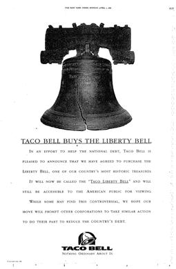 $!Taco Bell’s upsetting Liberty Bell ad that tricked most readers. –WIKI