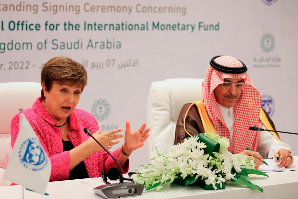 Georgieva and Saudi Finance Minister Mohammed Bin Abdullah Al-Jadaan at the conference on food security in Riyadh, Saudi Arabia on Monday, Oct 3. – Reuterspix
