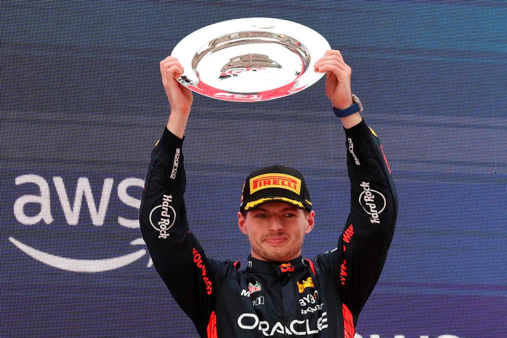 Red Bull’s Dutch driver Max Verstappen celebrates winning the Spanish Formula One Grand Prix race at the Circuit de Catalunya on June 4, 2023 in Montmelo, on the outskirts of Barcelona/AFPpix