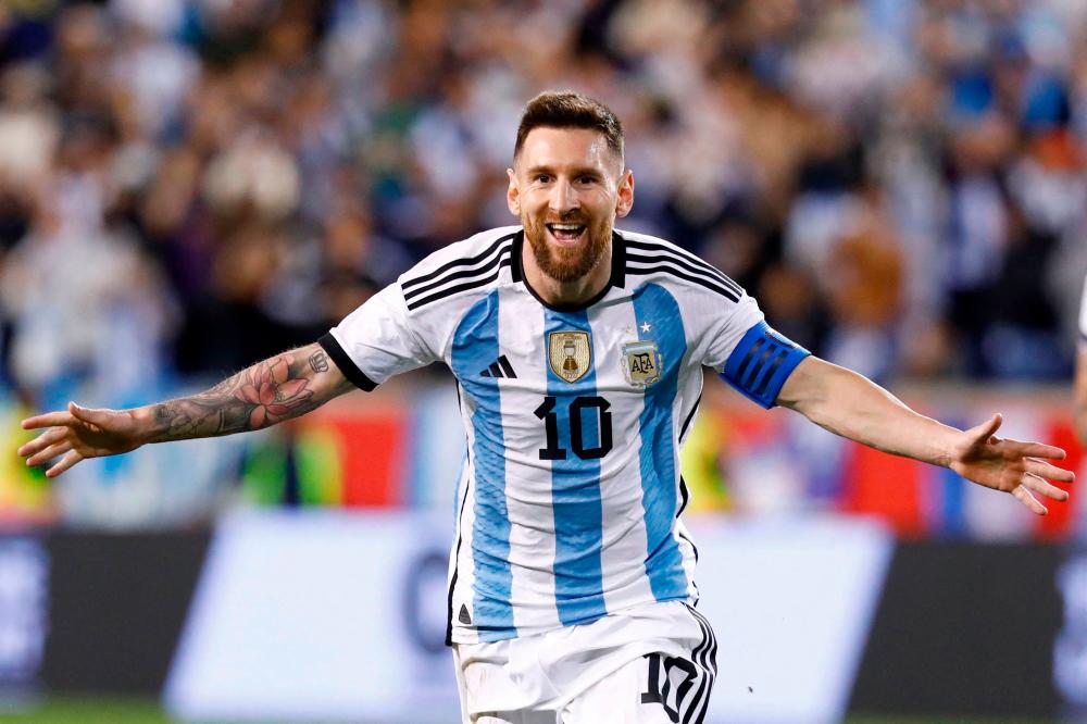 Argentina’s Lionel Messi celebrates his goal during the international friendly football match between Argentina and Jamaica at Red Bull Arena in Harrison, New Jersey, on September 27, 2022. AFPPIX