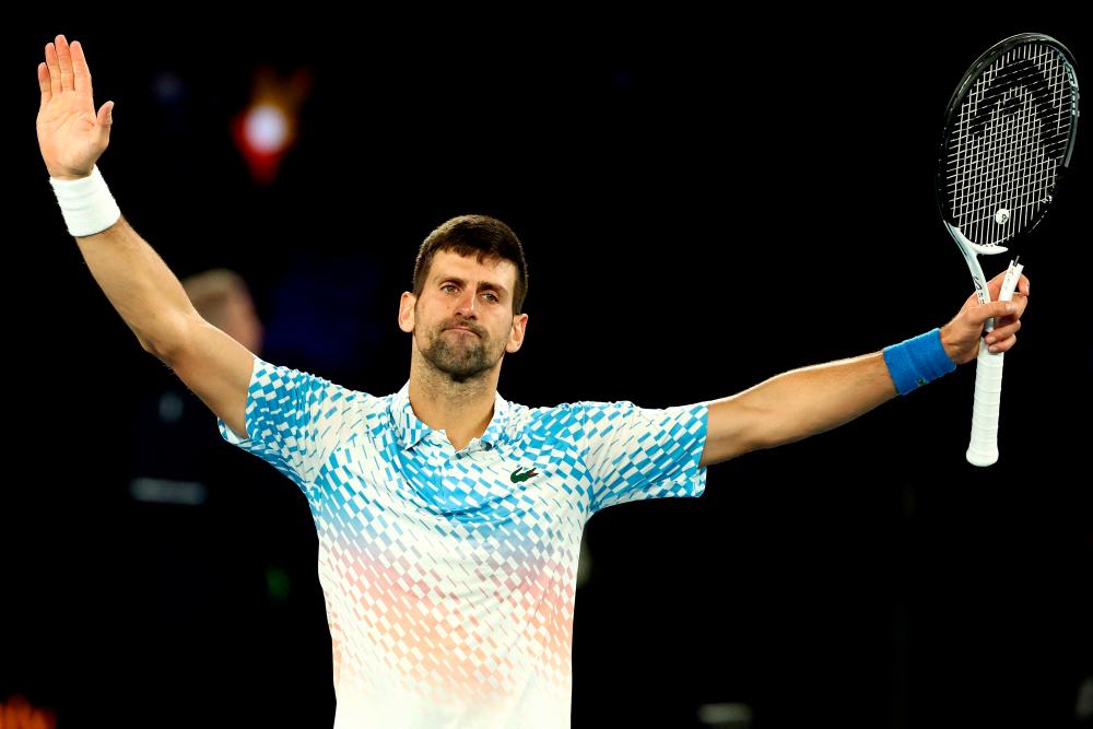 Serbia’s Novak Djokovic celebrates victory against Russia’s Andrey Rublev during their men’s singles quarter-final match on day ten of the Australian Open tennis tournament in Melbourne on January 25, 2023/AFPPix