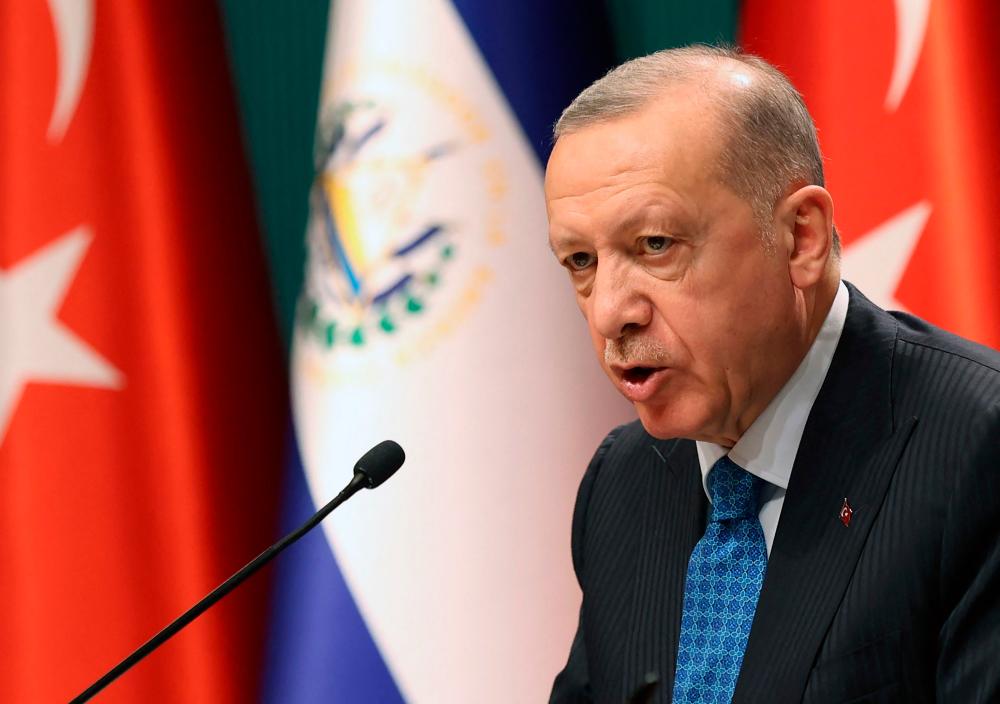 President of Turkey Recep Tayyip Erdogan delivers a speech during a press conference with President of El Salvador at the Presidential Complex in Ankara, on January 20, 2022. AFPPIX