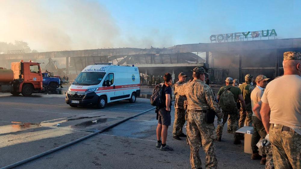 This handout picture taken and released by the Ukraine's State Emergency Service on June 27, 2022 shows rescuers working in a mall hit by a Russian missile strike in the eastern Ukrainian city of Kremenchuk. AFPPIX