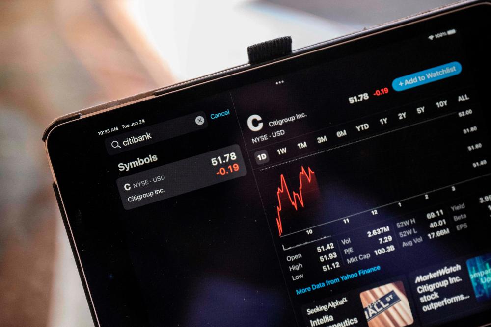 An iPad shows the stock information for Citigroup, Inc., ahead of their earnings report. AFPPIX