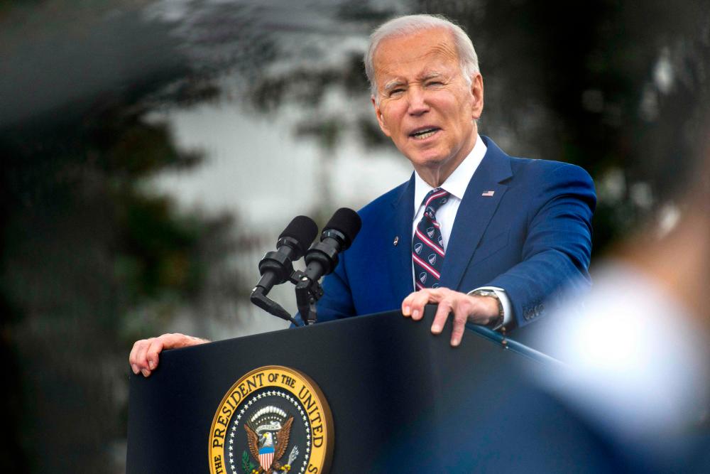 DURHAM, NC - MARCH 28: U.S. President Joe Biden speaks during a visit to Wolfspeed, a semiconductor manufacturer, as he kicks off his Investing in America Tour on March 28, 2023 in Durham, North Carolina. AFPPIX