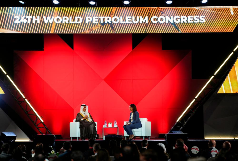 Prince Abdulaziz speaks with Helima Croft of RBC Capital Markets during the World Petroleum Congress in Calgary on Monday. – Reuterspic